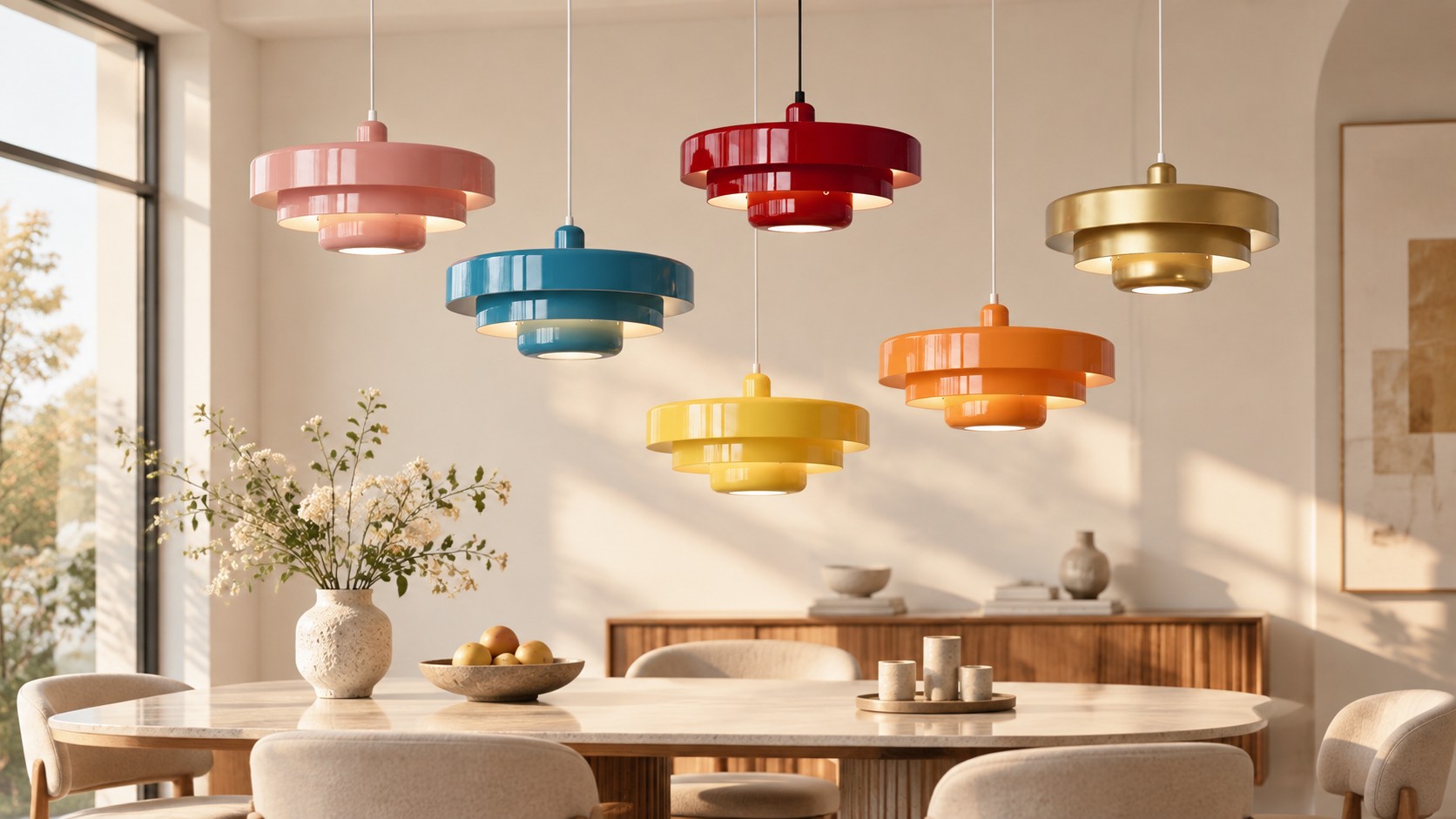 Designer-Konzeptbanner für die nordische Macaron-Regenbogen-Pendelleuchte