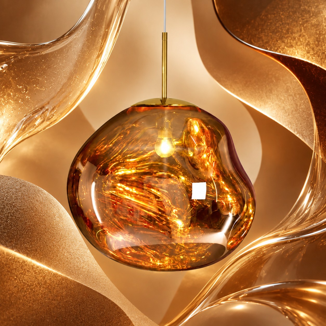Lámpara colgante de lava irregular de diseño moderno con pantalla dorada.