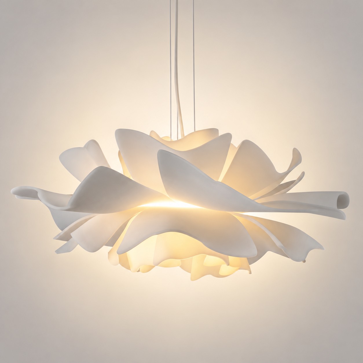 Luminária pendente nórdica em forma de flor de lótus branca.