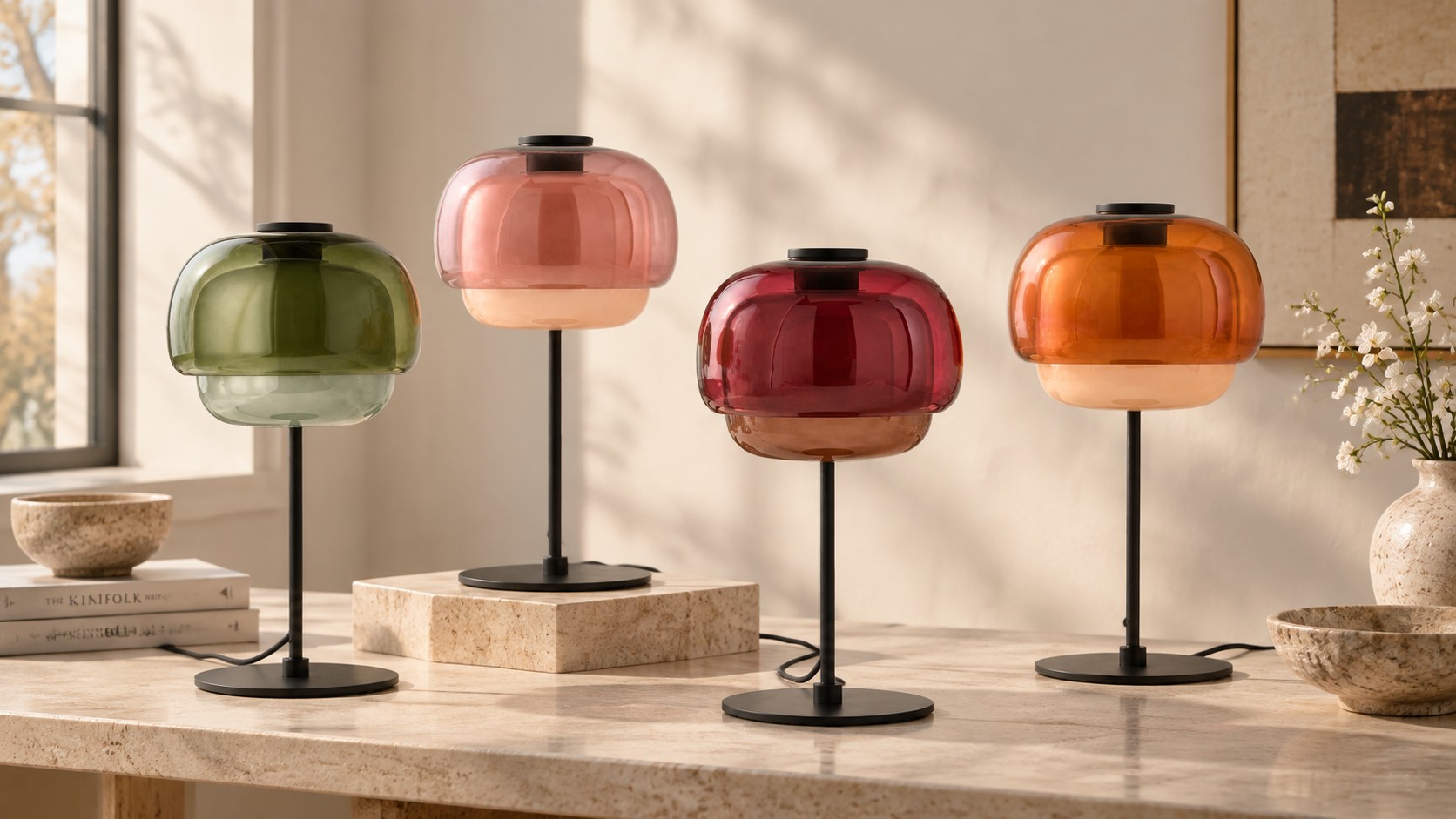 Pericles Spherical Colorful Glass Table Light designer concept banner
