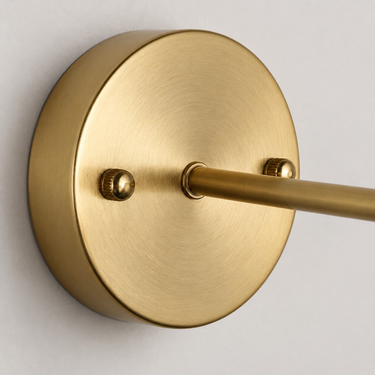 Vintage tulip wall lamp brushed brass canopy and arm detail